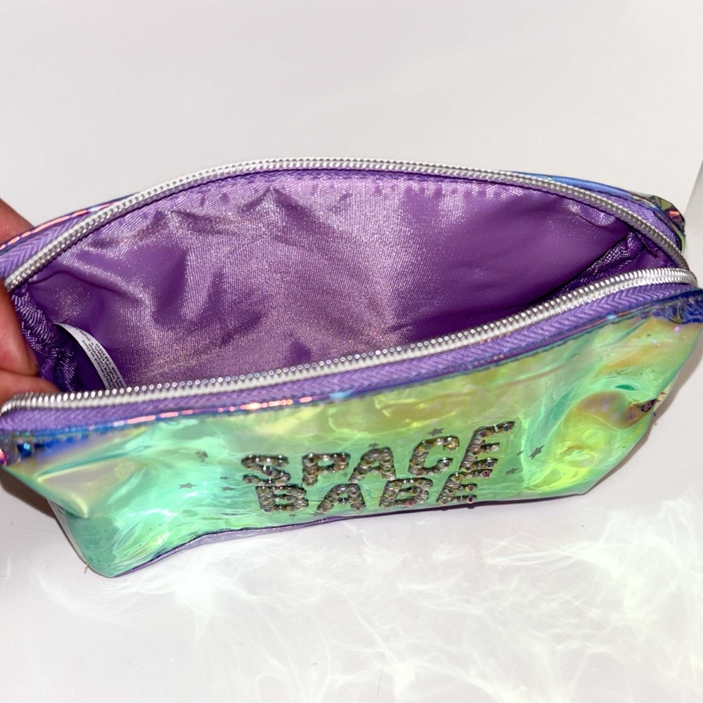 NEW - Space Babe - Iridescent Galaxy Rhinestone Cosmetic Travel Case Makeup Bag - Picture 3 of 4